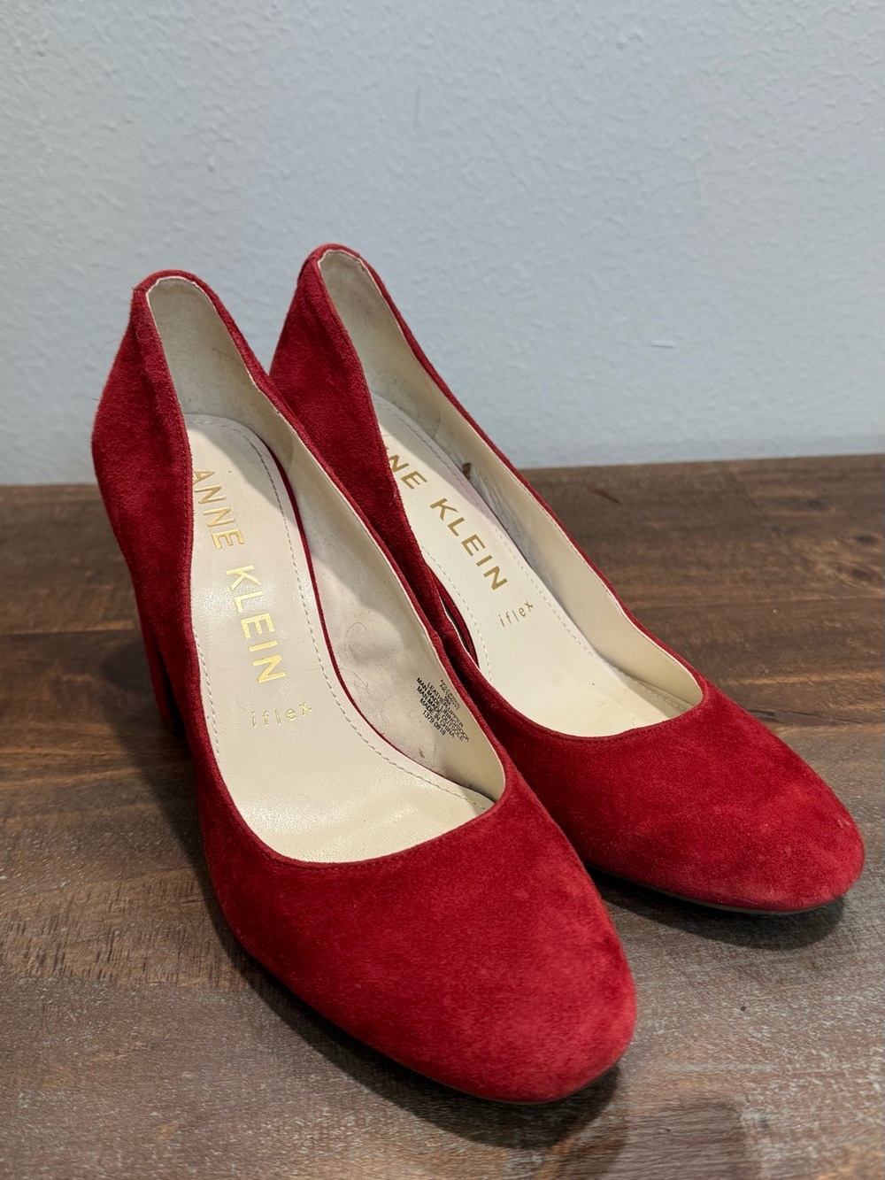 Anne Klein Red Suede Round-Toe Pumps